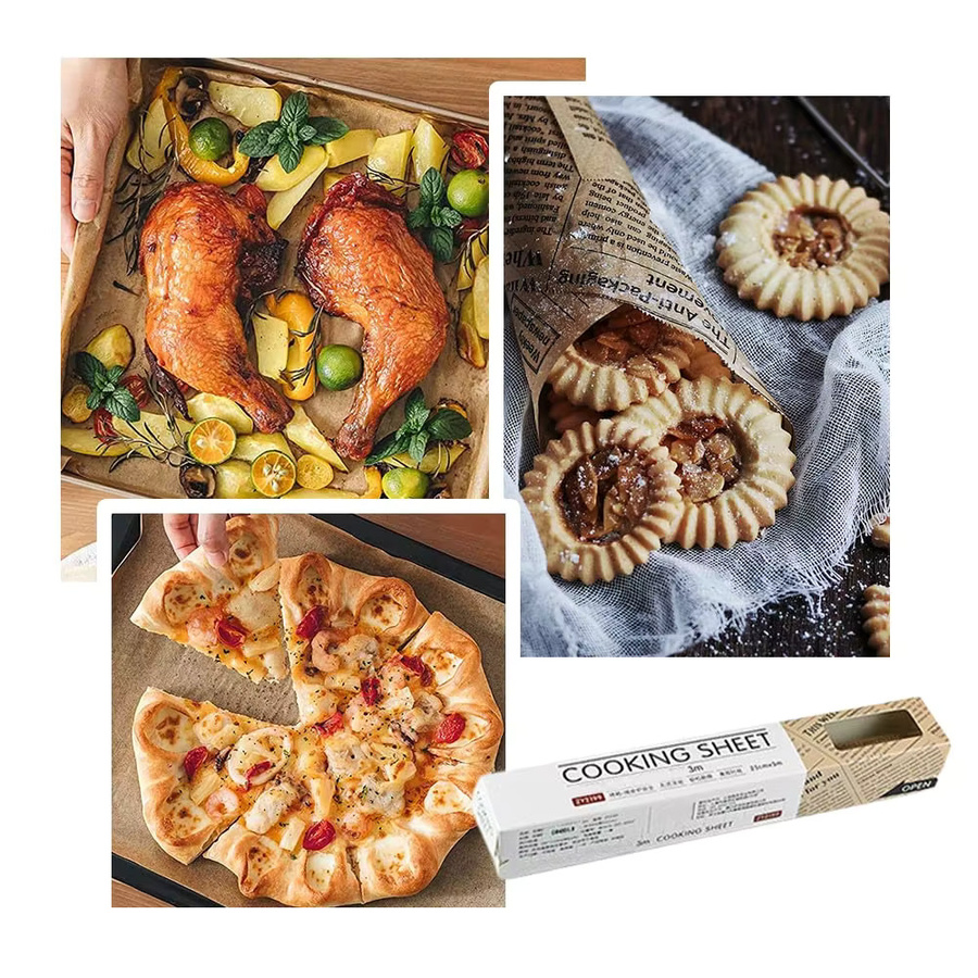 Antihaftbeschichtetes Backpapier im Zeitungsdesign, 5 m Rolle, Lebensmittelverpackungspapier zum Backen von Keksen und Brot, Weiß - Bild 5