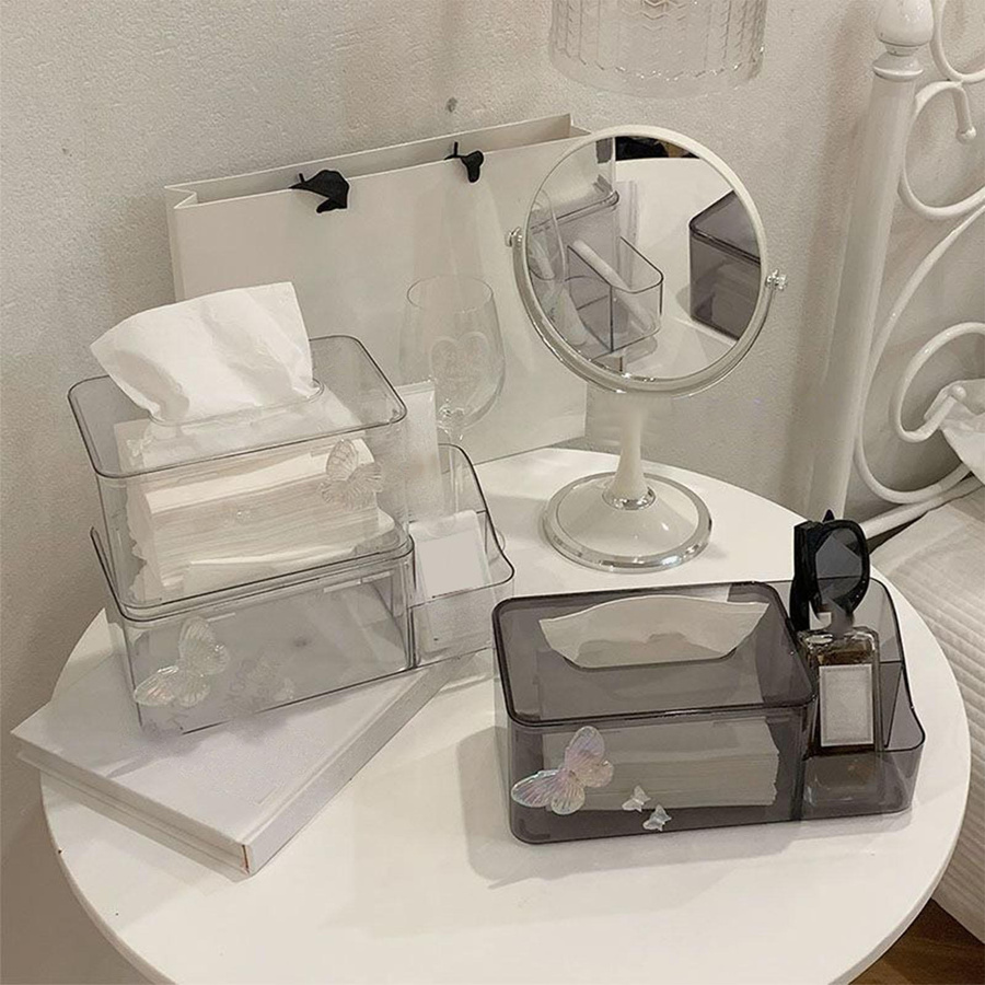OutsideWorld Multifunktionale Taschentuchbox aus transparentem PET mit Seitenorganizer in Weiß - Bild 2