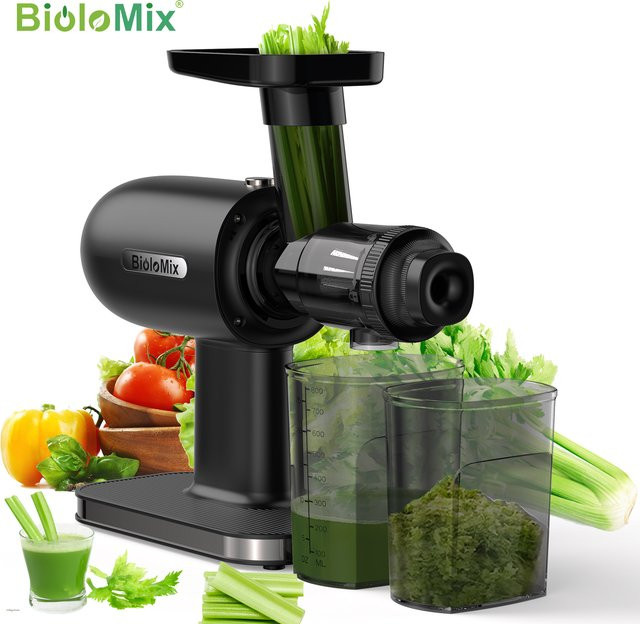 BioloMix Slow Masticating Juicer Entsafter mit Kaltpresstechnologie und Umkehrfunktion in Schwarz - Bild 1
