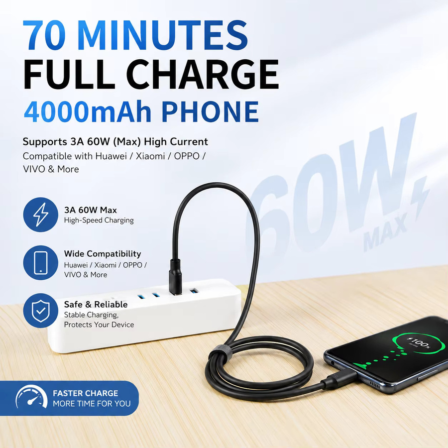 USB 3.2 zu USB-C Kabel Schwarz mit 10Gbps Datenübertragung und 60W Schnellladung für Handy, Laptop und SSD - Bild 3