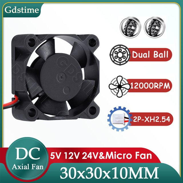 Gdstime 3010 Mikro-Kühler Lüfter in Schwarz mit Doppelkugellager, bürstenlos, für CPU-Gehäuse und Audio-Kühlung, B/T/H: 3,0 x 3,0 x 1,0 cm - Bild 1