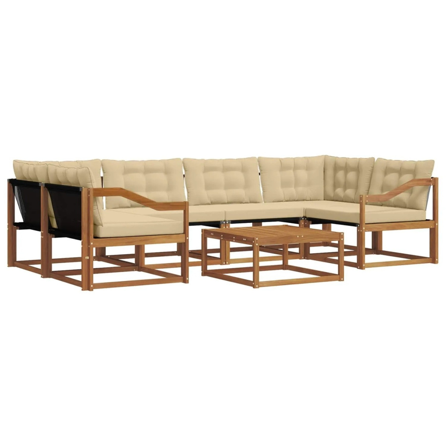 vidaXL Outdoor-Sofagarnitur 7-teilig aus massivem Akazienholz mit Textilene und Kissen in Natur und Beige - Bild 2