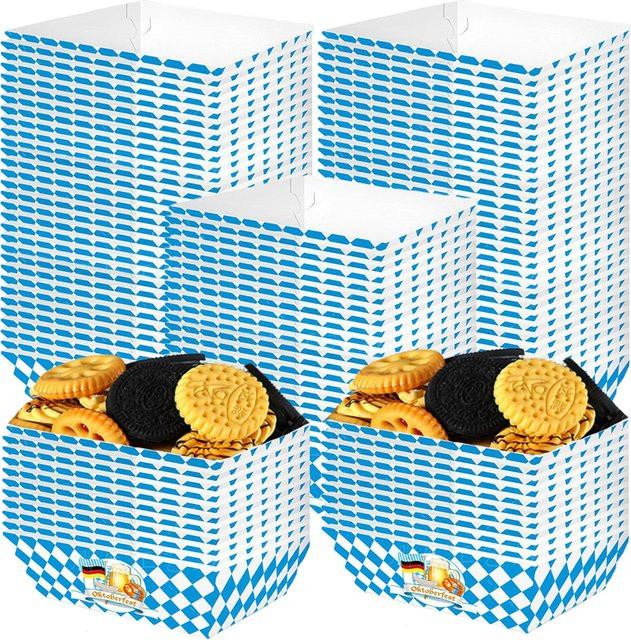 Einweg Papier Lebensmittel Trays im Oktoberfest Blau-Weiß Gitter Design für Snacks, Süßigkeiten und Popcorn - Bild 1