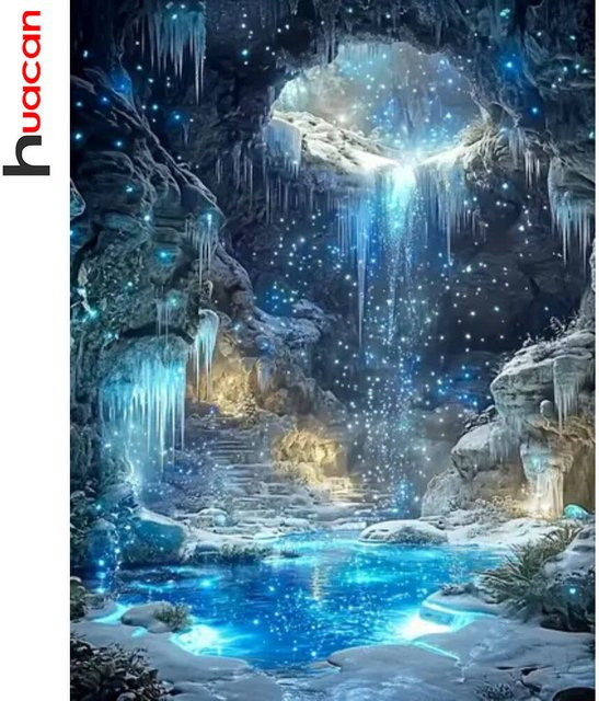 Huacan 5D-Diamantgemälde Wasserfall-Landschaft mit runden Bohrern als Mosaik-Fantasy-Gemälde zur Heimdekoration B/H: 20 x 30 cm - Bild 1