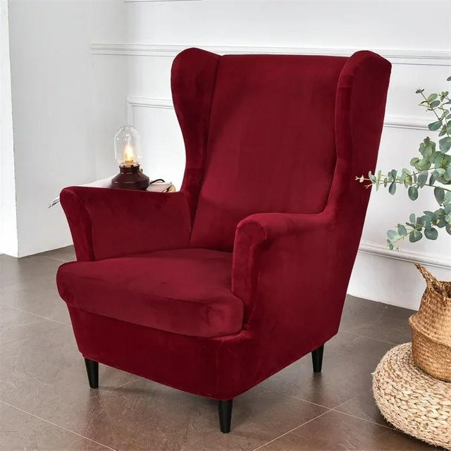 Bestbags Elastischer Ohrensesselbezug aus weichem Samt in Rot mit Sitzkissenbezug - Bild 1