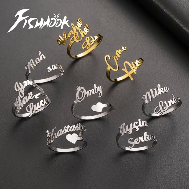 Doppel-Vorname-Partner-Fingerring, Edelstahl, Silber, Unisex - Bild 1