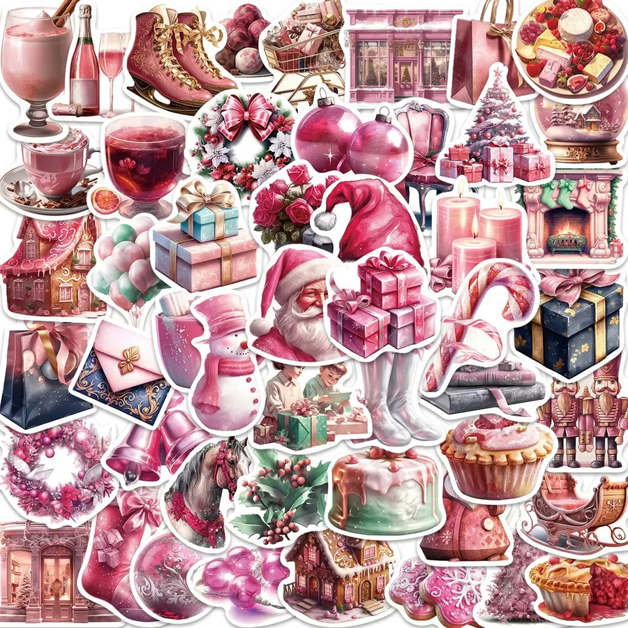 50 Stück Cartoon Rosa Weihnachten Wasserdichte Graffiti Aufkleber von BulingBulingStickers Store für Handbuch und Federmäppchen - Bild 2