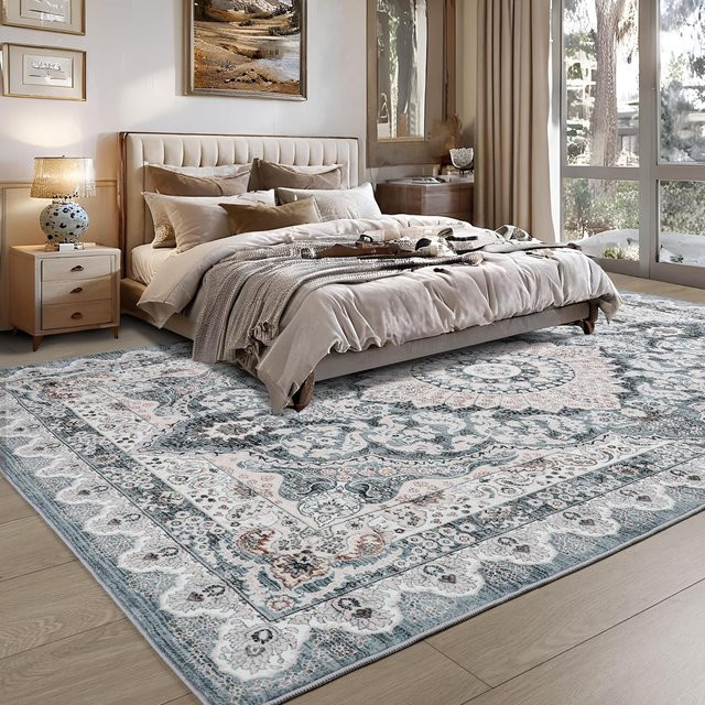 Wucifang Jewelry Vintage-Teppich in Blau, rutschfester Kurzflor-Teppich mit Gummirückseite, B/T: 183 x 275 cm - Bild 1