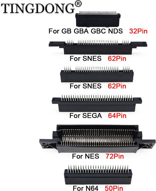 TingDong Anschluss-Spielkartensteckplatz für Retro-Konsolen in Schwarz (62-Pin, 50-Pin, 64-Pin, 60-Pin) kompatibel mit GBA, NDS, GB, GBC, SEGA Genesis, N64, SNES und FC Klon-Konsolen - Bild 1