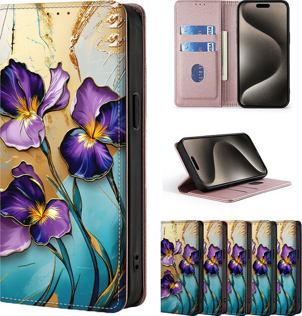 Farbig bemalte Flip Cover Wallet Handyhülle für Motorola Edge 60 70 G72 Fusion S30 G Pure Pro 5G in Grün und Mehrfarbig - Bild 1