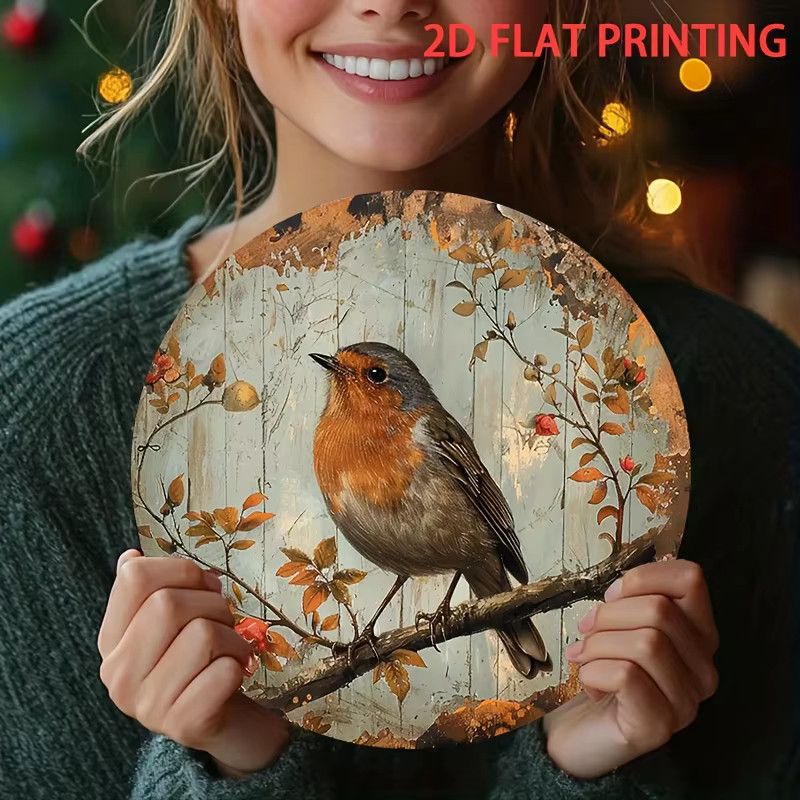 Runde Wanddekoration aus Schmiedeeisen von Potdemiel mit Vintage Robin auf Ast, Durchmesser: 19,81 cm - Bild 2