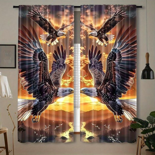 Yiran Furniture Vorhang Set mit Adler und Schlange im mexikanischen Flaggen-Design, Böhmisches Muster, Multicolor, Polyester, Breite: 65 cm, Höhe: 60 cm, 2 Stück - Bild 1