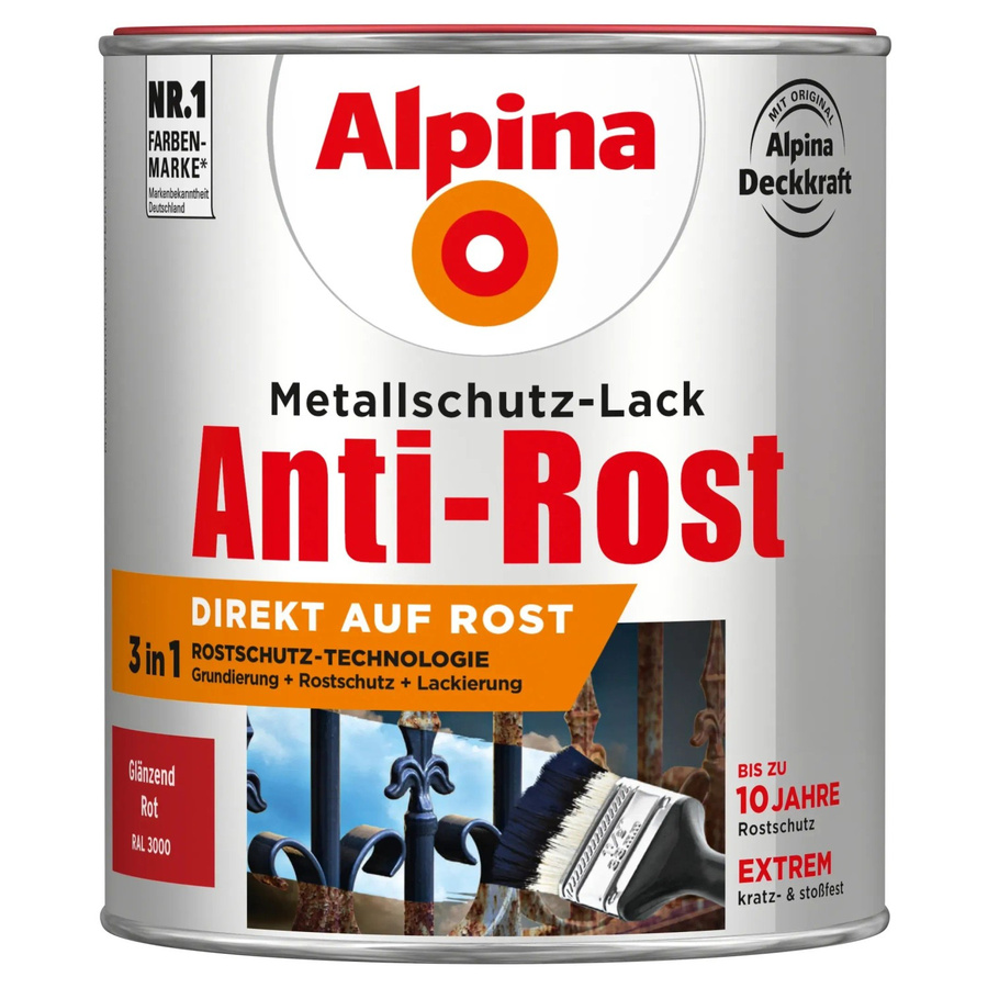 Alpina Metallschutz-Lack Anti-Rost Rot glänzend 750 ml - Bild 2