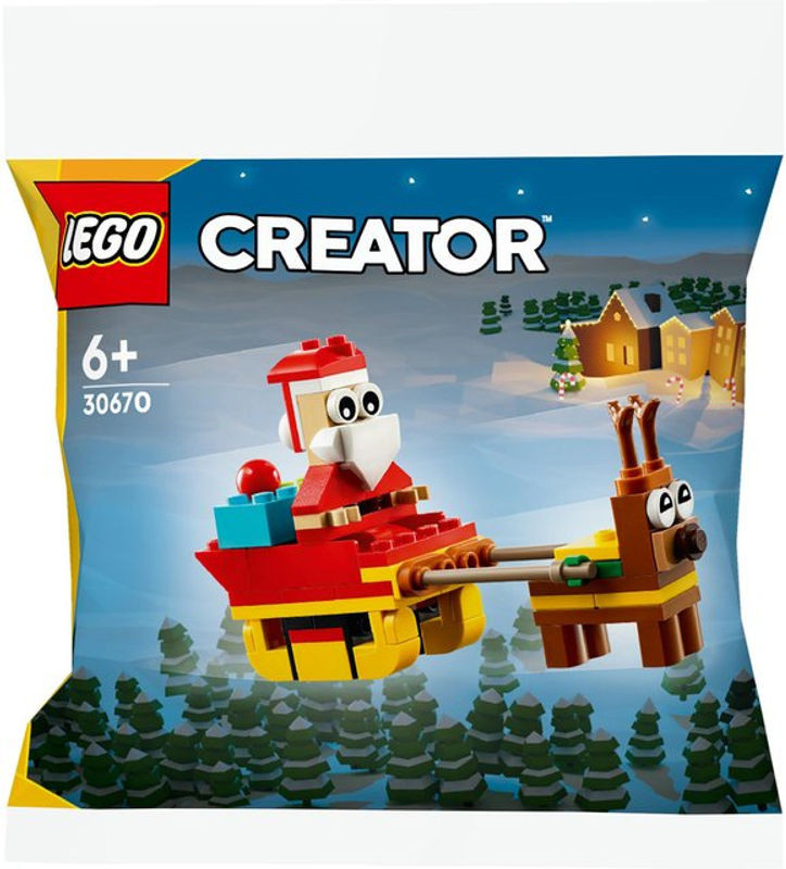 Lego Weihnachtsmann auf Schlittenfahrt mit Rentier als mehrfarbige Kunststoff-Dekofigur für Kinder - Bild 1