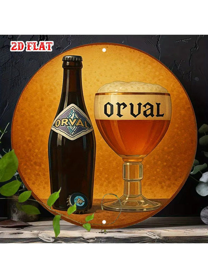 Orval Vintage-Stil Aluminium-Metall-Blechschild rund mit Bierflasche und Glas als Wandkunst, Durchmesser: 20 cm - Bild 5