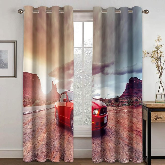 Sportwagen Vorhangpaneele Scharlachrot Schwarz, 2er-Set mit Ösen, halbtransparent, B: 50 cm, H: 130 cm - Bild 1