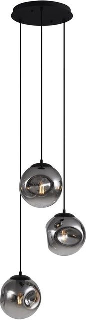 QAZQA Douglass Art Deco Hängelampe in Schwarz mit 3 Rauchglas-Elementen - Bild 1