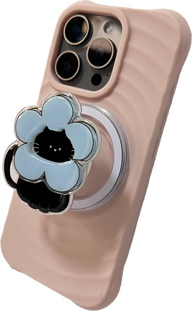 Faltbarer 360-Grad drehbarer Handyhalter mit blauem Blumen- und schwarzem Katzenmuster für iPhone 17 16 Pro Max von LS - Bild 1