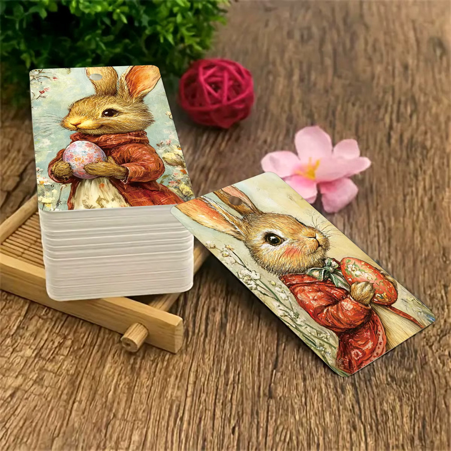WhimsyCraft 50 Stück Vintage-Kaninchen Papieranhänger mit Hanfseil für Ostern - Bild 4