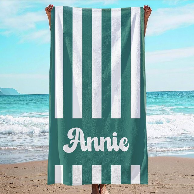 Personalisierbares Mikrofaser-Strandhandtuch mit Streifen von JMG Household Supplies, Farbe: Weiß, Breite: 50 cm, Länge: 100 cm - Bild 1
