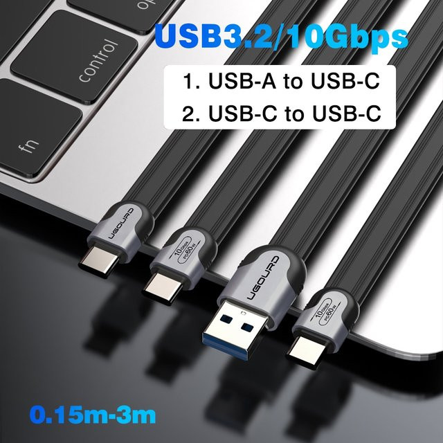 UGOURD USB-A auf USB-C Kabel 10Gbps USB 3.1/3.2 Gen2 Datenkabel mit 60W Ladeleistung, Schwarz - Bild 1