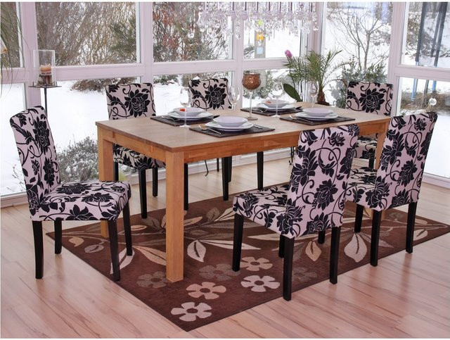 6er-Set MCW Esszimmerstühle Littau aus Textil Jacquard in Schwarz mit dunklen Beinen - Bild 1