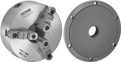 VEVOR 3-Backen-Drehfutter in Silber, Durchmesser: 200 mm, Spannbereich: 4-200 mm, inklusive 57,15-mm-8-Gewinde-Trägerplatte und T-Schlüsselschrauben, aus HT300-Material für Holz- und Metall-Drehmaschinen - Bild 1