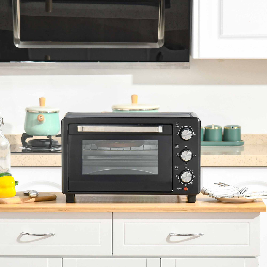 HOMCOM Minibackofen 21L in Schwarz und Silber mit Edelstahl und Glas, 1400W, B/T/H: 46,4 x 38,0 x 28,5 cm - Bild 2