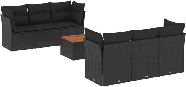 vidaXL 7-teilige Garten-Sofagarnitur in L-Form aus Poly-Rattan und Akazienholz in Schwarz-Creme mit Kissen und Stauraum - Bild 1