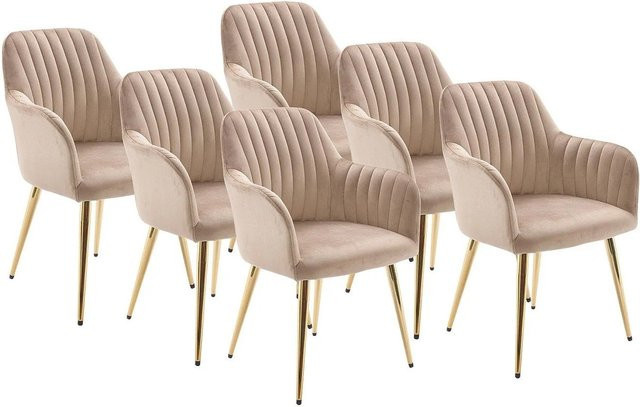 Vente-unique Eleana Stuhl aus Samt in Beige mit Armlehnen und goldenen Metallbeinen, Breite: 58 cm, Tiefe: 58 cm, Höhe: 58 cm - Bild 1