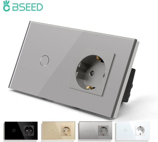 BSEED Touch Lichtschalter und Steckdose mit Glas Panel in Gold - Bild 1