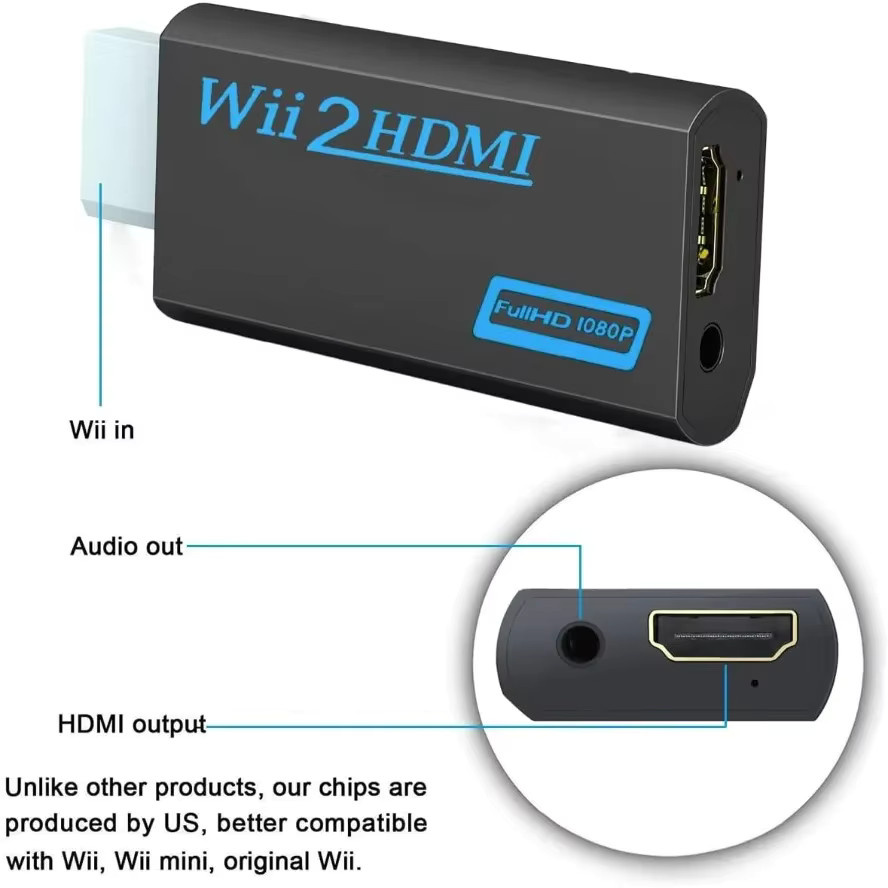 LccKaa Wii zu HDMI Konverter Full HD 1080P Adapter mit 3,5mm Klinkenanschluss für PC und HDTV in Weiß - Bild 6