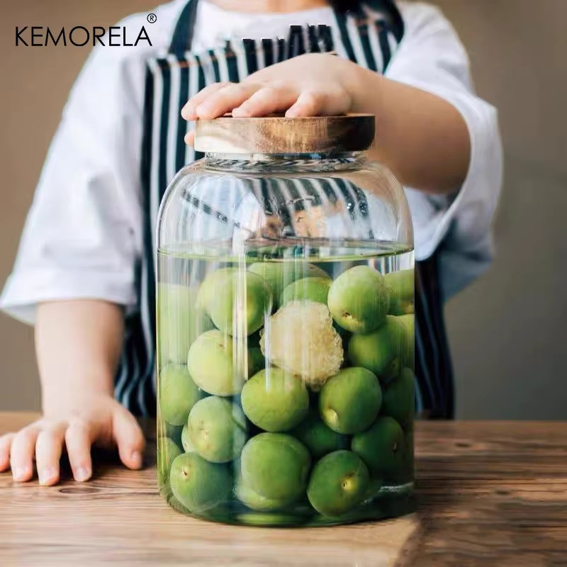 KEMORELA Küchenglas aus transparentem Glas mit luftdichtem Akazienholz-Deckel, 3 l - Bild 2