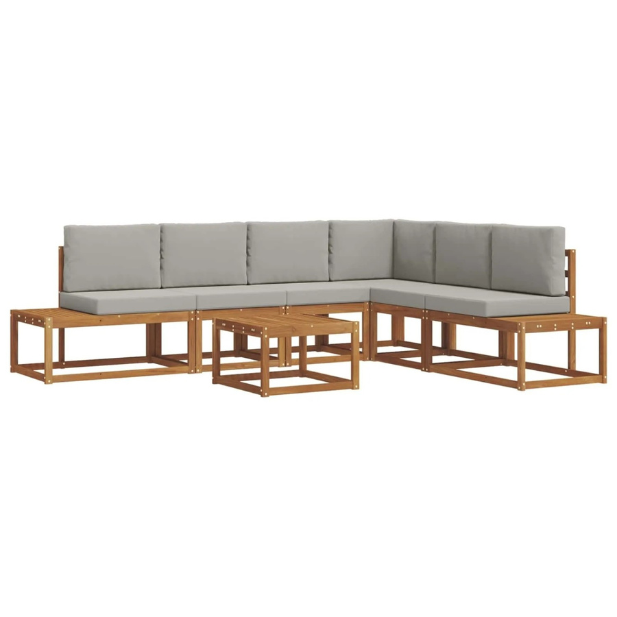 vidaXL Outdoor-Sofagarnitur L-Form aus massivem Akazienholz mit 7 Kissen in Natur und Hellgrau - Bild 2