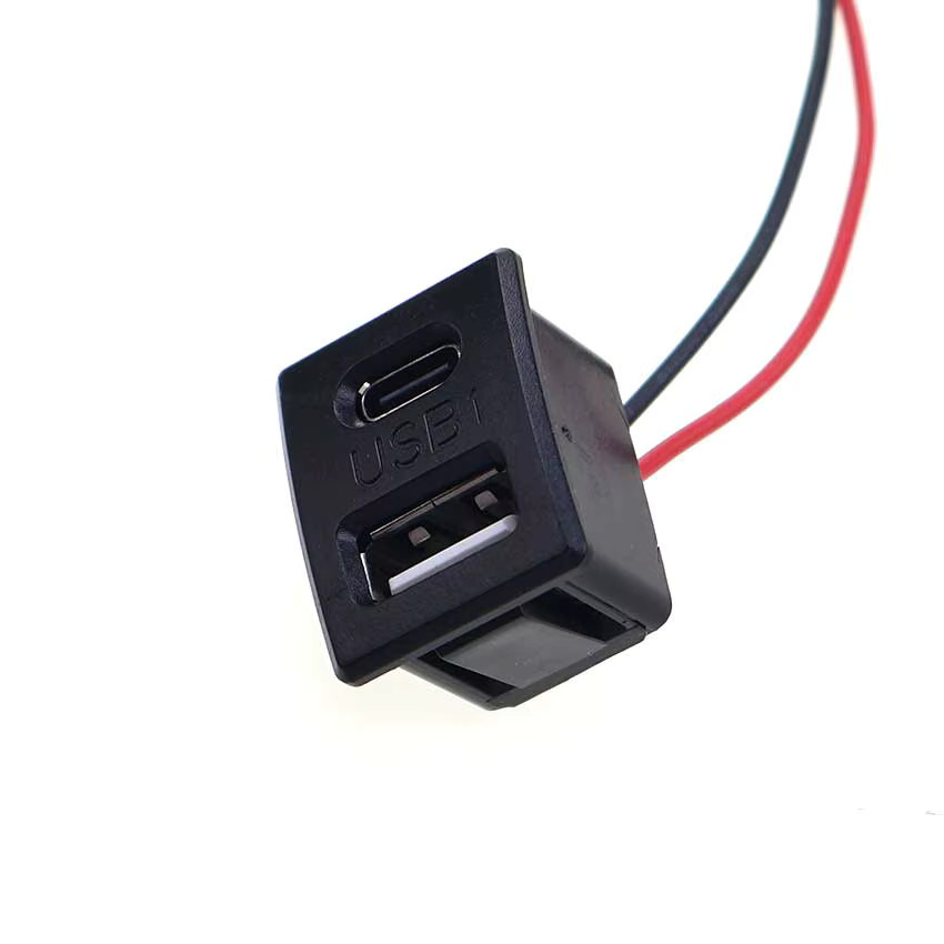 JCD Doppel-Schicht USB Steckdose mit Typ-C und USB-A Buchse in Schwarz inklusive Terminal-Kabel - Bild 2