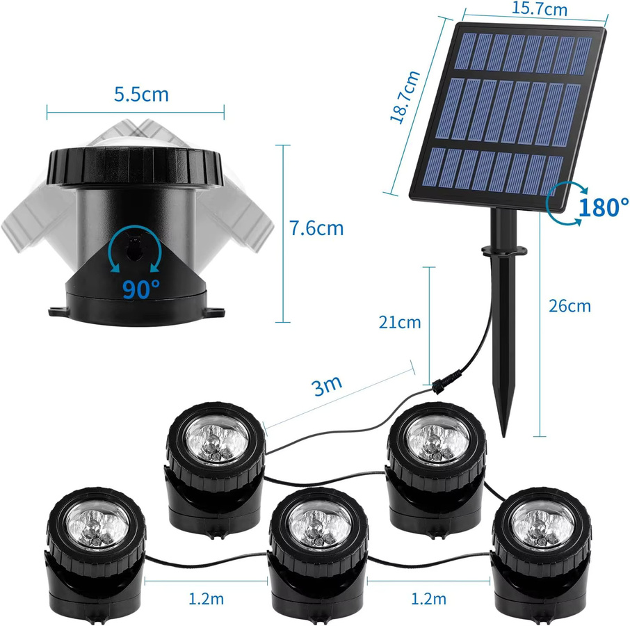 Crepow Solar Unterwasser LED Scheinwerfer RGB Multicolour IP68 für Garten Teich und Pool in Schwarz - Bild 5