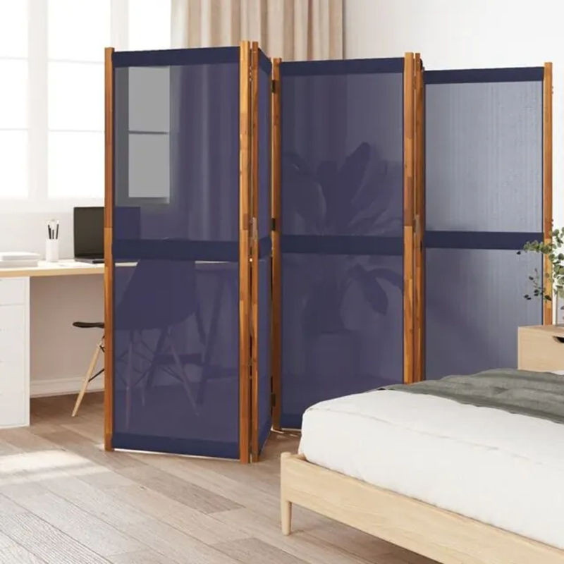 5-tlg. Paravent Vidaxl Dunkelblau aus Holz und Textil, B/H: 350 x 180 cm - Bild 1