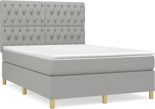 vidaXL Boxspringbett mit Matratze Hybrid-Design in Hellgrau, B/T: 140 x 190 cm - Bild 1