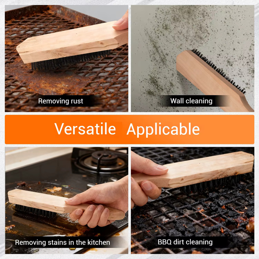 SI FANG Drahtbürste mit Messingdrähten und ergonomischem Holzgriff zur Rostentfernung und Oberflächenreinigung, Mehrfarbig - Bild 3