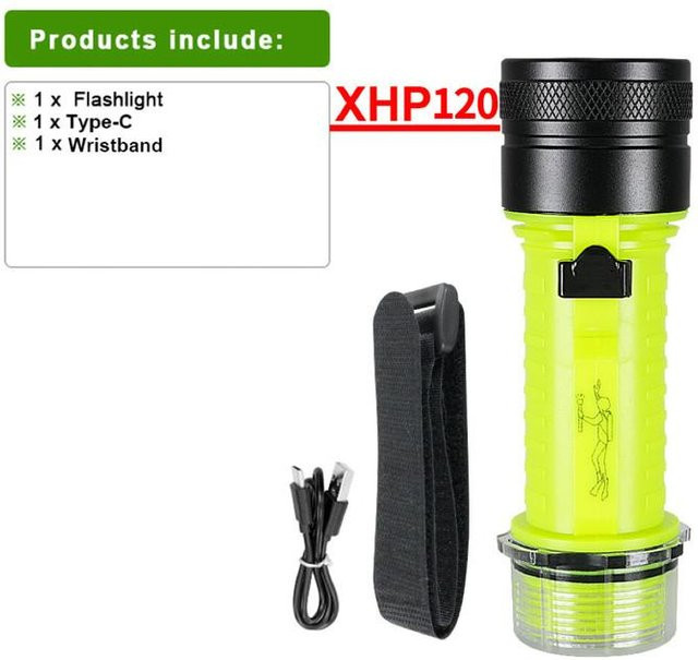 Pawell Professionelle LED Tauchlampe XHP120 Wasserdicht IPX8 Wiederaufladbar - Bild 1