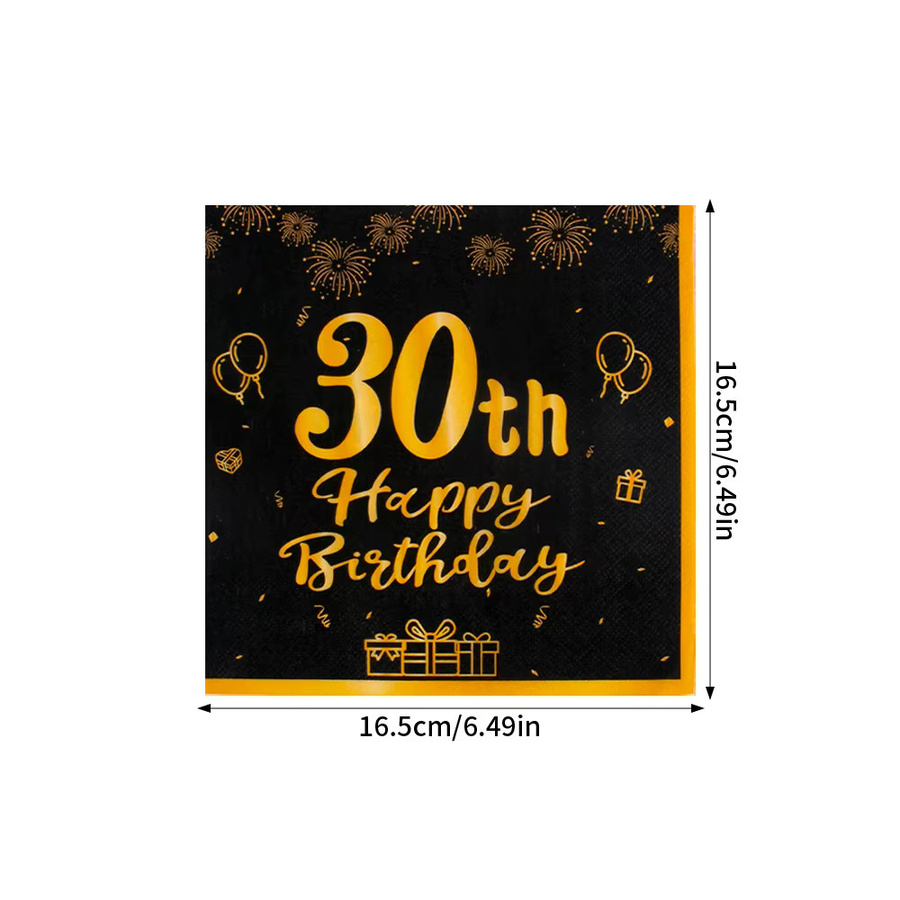 WEIGAO Einweg-Papierservietten Alles Gute zum Geburtstag in Schwarz und Gold, 20 Stück für Jubiläumsfeiern von Erwachsenen - Bild 3