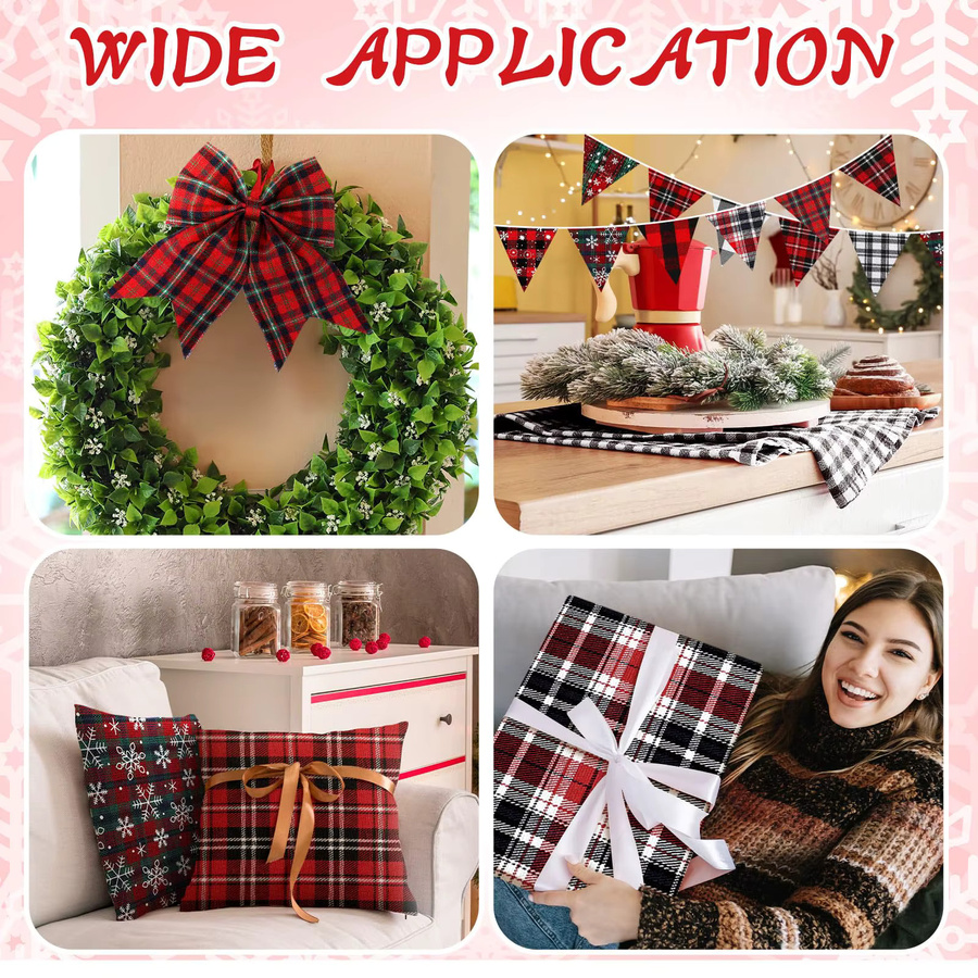 Weihnachts-Karo-Stoff mit Schneeflocken-Patchwork in Rot und Grün für DIY-Handwerk und Geschenkverpackungen - Bild 4
