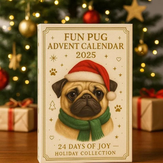 Yaye Mops Adventskalender 2025 mit 24 niedlichen Mops-Hängeornamenten in Beige - Bild 1