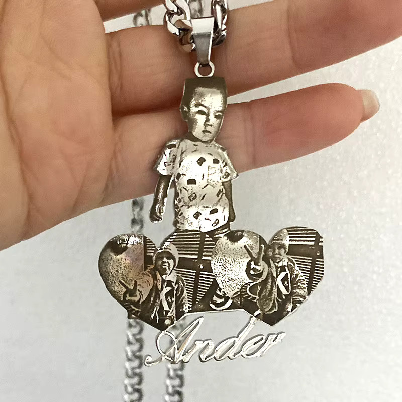 Steel love Halskette mit Foto-Anhänger, Edelstahl, Silber, Unisex - Bild 4