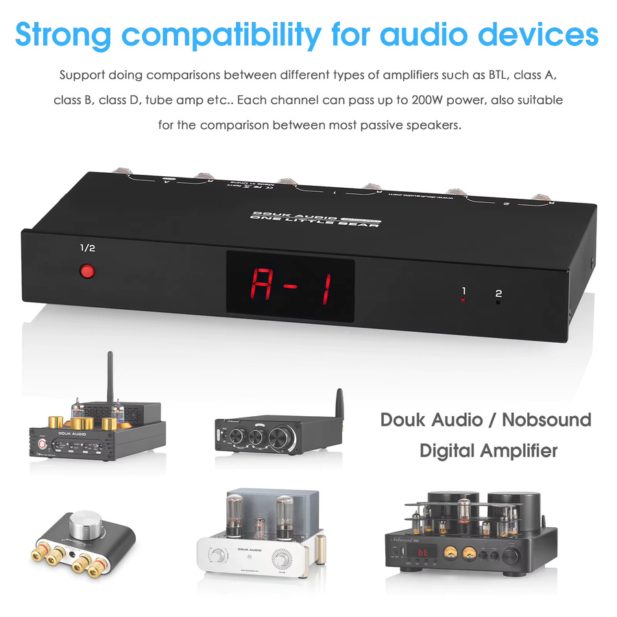 Nobsound SP102 2-in-1-zu-2-aus Audio-Splitter Passiver Verstärker mit LED-Anzeige und Fernbedienung, Schwarz - Bild 4