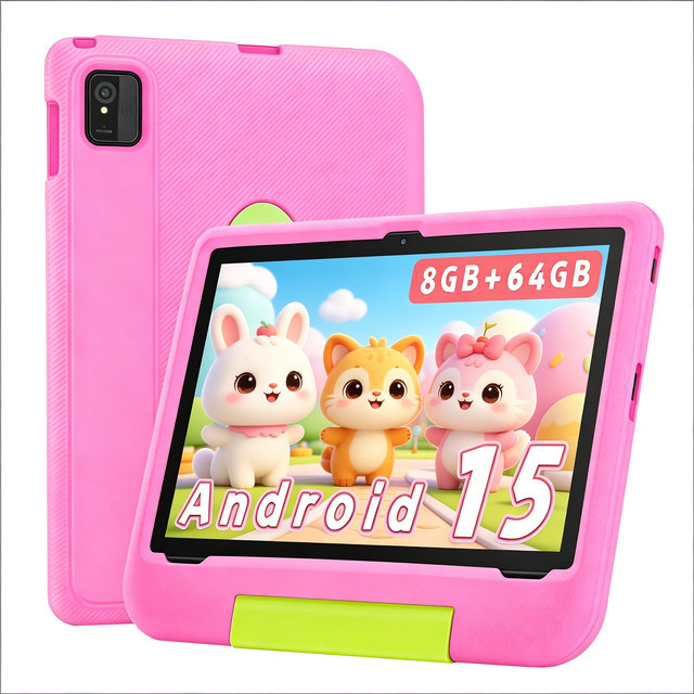 Paitanry Studenten-Tablet Android 15 mit 10 Zoll IPS HD Touchscreen, Octa-Core, 8GB RAM, 64GB ROM und WLAN in Pink - Bild 1