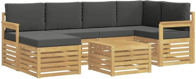 vidaXL Outdoor-Sofagarnitur 7-teilig in L-Form aus Akazienholz mit Polstern in Anthrazit und Weiß - Bild 1