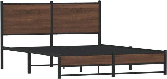 vidaXL Metallbett in Eiche Braun ohne Matratze, B/T/H: 150 x 200 cm - Bild 1