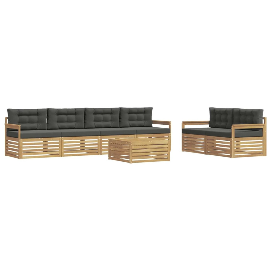 vidaXL Outdoor-Sofagarnitur 7-teilig aus Akazienholz mit Polsterung in Anthrazit und Weiß - Bild 2