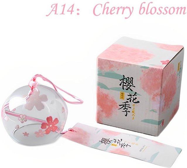 Handgefertigte japanische Glas-Furin-Windglocke von Binchi Outdoor Product mit Kirschblüten-Design in Transparent und Floral für dein Zuhause, Spa oder Büro - Bild 1